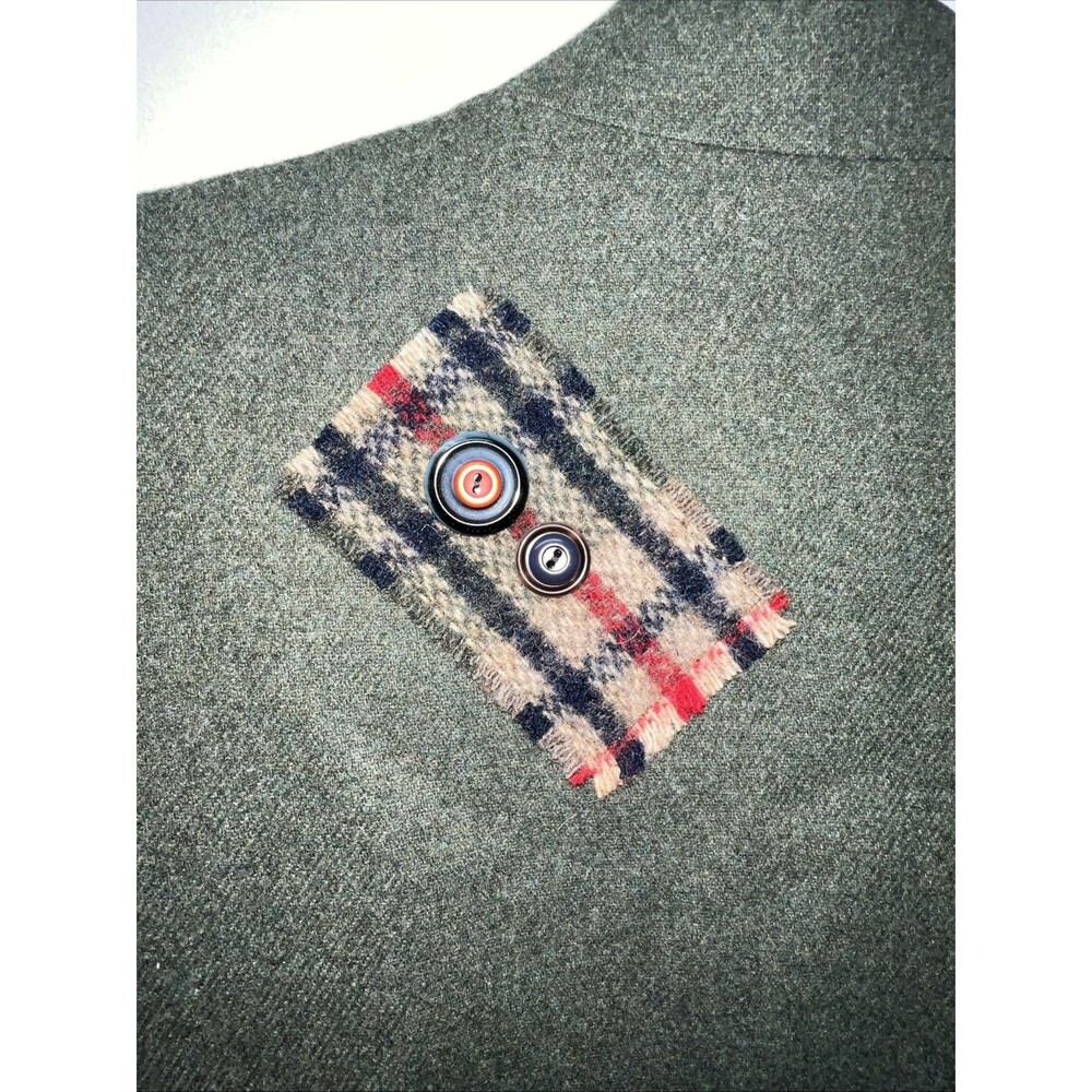 Vtg Tan Jay Womens Tweed Blazer Jacket Olive Green W/ Plaid Detail & Buttons M/L - Picture 11 of 16